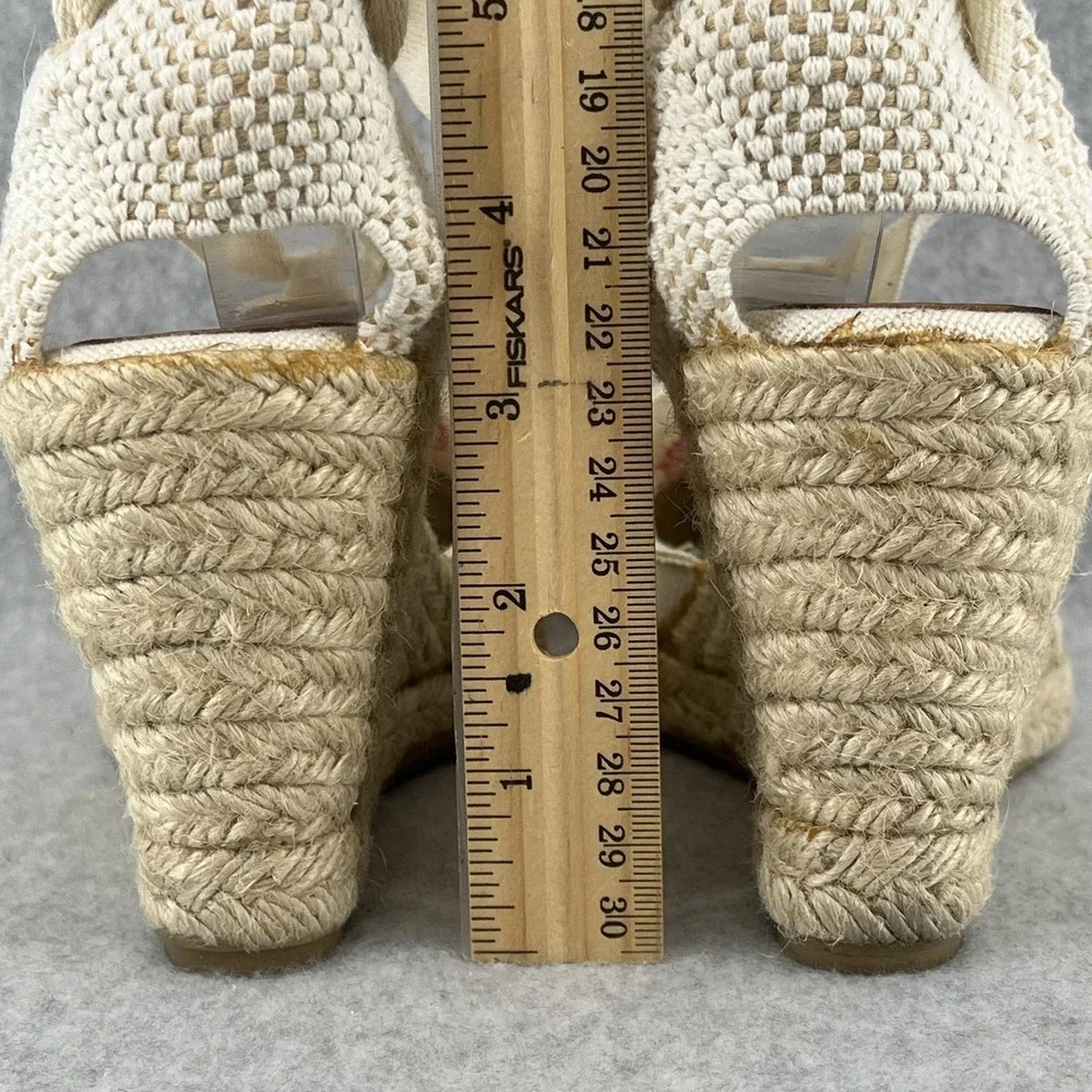 Andre Assous Espadrille Sandals Womens 6.5 Wedge Embroidered Ankle‎ Tie Summer